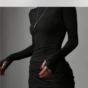 Black sexy Long-Sleeve with gloves bodycon Dress